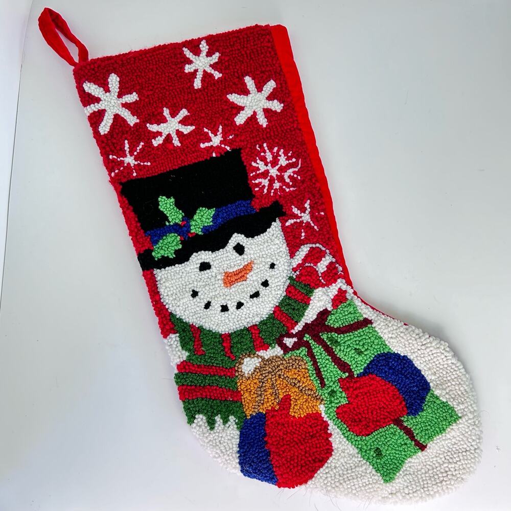 Holiday Snowman Christmas Stocking 20" Needlepoint Loop Festive